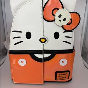 Loungefly White and Orange Hello Kitty Backpack with Skull Bow